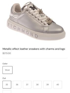 John Richmond Metallic Silver Leather Sneaker with Charm Accents